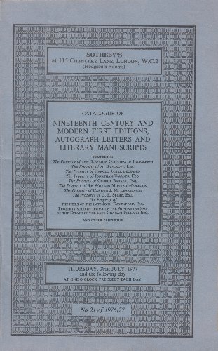 Nineteenth Century and Modern First Editions. 1977